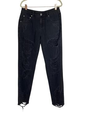 Retrofete Ripped Distressed Slim Jeans Mid Rise Raw Hem Streetwear Y2k 90s 26